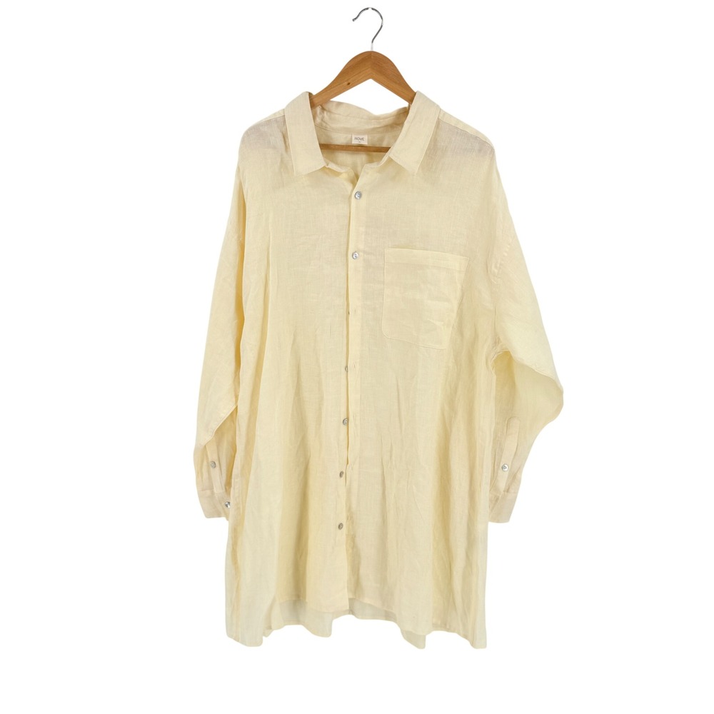 ROVE Linen Button Down Shirt Dress Butter Yellow XL Oversized Beach Breathable